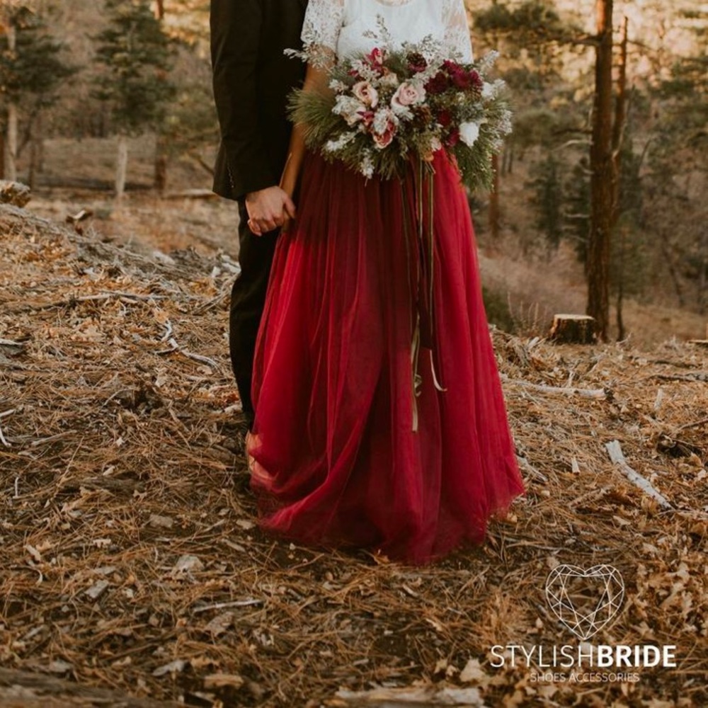 Tulle Maxi Skirt Burgundy Red